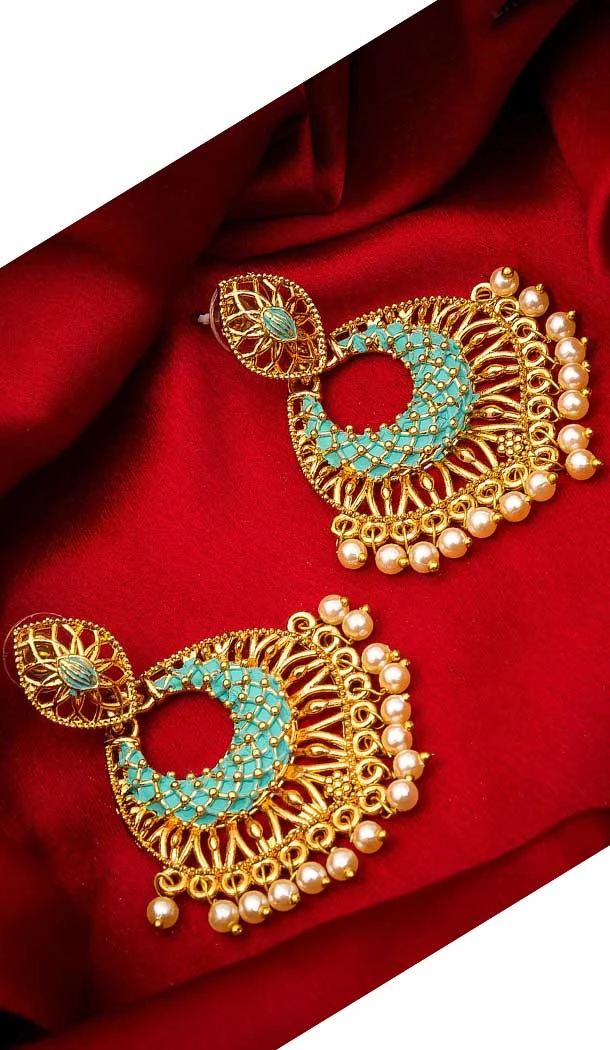 Gleaming Gold Plated Alloy Designer Imitation Jhumka Earrings -735591073