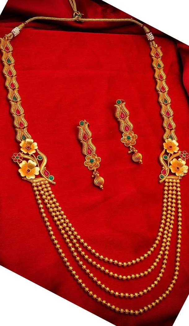 Divine Gold Plated Alloy Designer Imitation Necklace Set -718589107