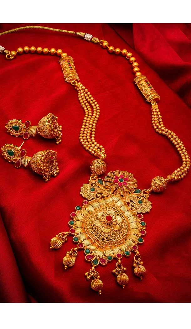 Sparkling Gold Plated Alloy Designer Imitation Necklace Set -718589110