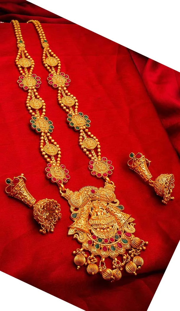 Fascinating Gold Plated Alloy Designer Imitation Necklace Set -718589112