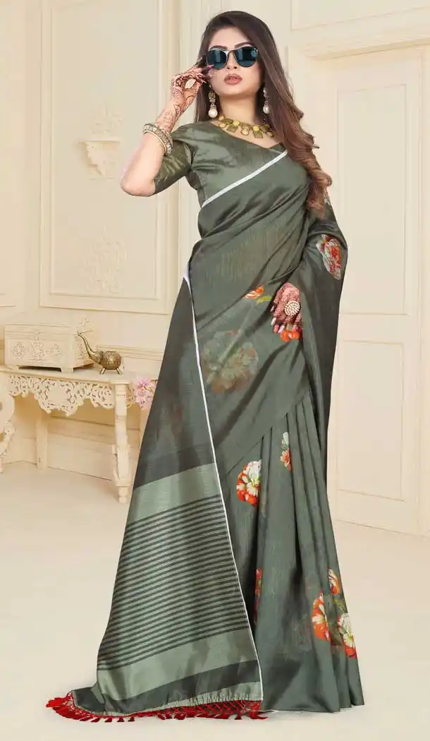 Alluring Mehendi Color Zoya Art Silk Casual Wear Saree Blouse -EV535070980