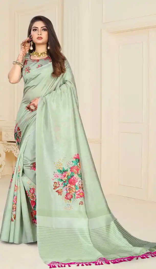 Glamorous Pista Color Zoya Art Silk Casual Wear Saree Blouse -EV535070984 -EV535070982
