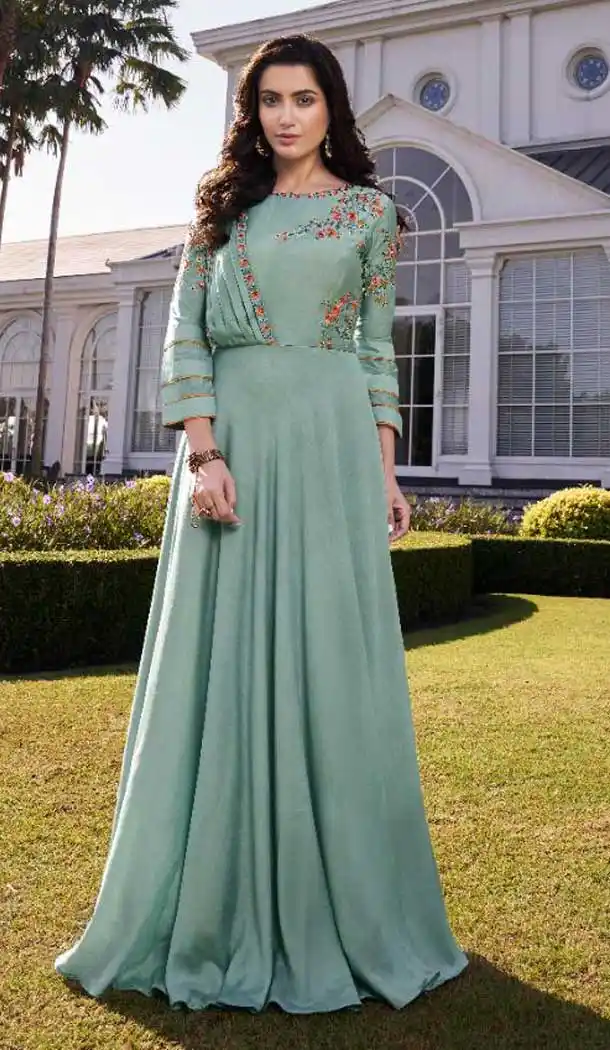 Light Pista Color Soft Silk With Crepe Designer Readymade Kurti -EV536971148