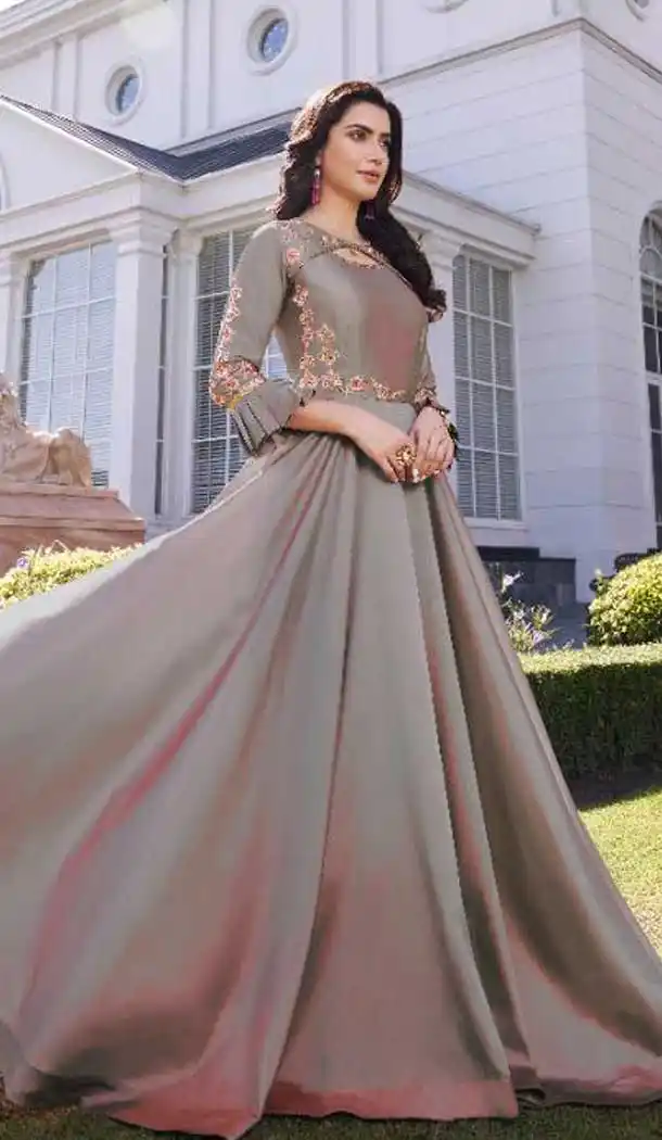 Flamboyant Grey Color Soft Silk With Crepe Designer Readymade Kurti -EV536971149