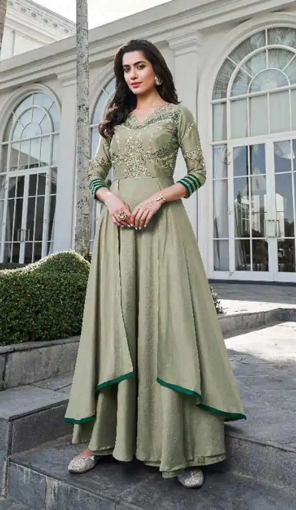 Light Green Color Soft Silk With Crepe Designer Readymade Kurti -EV536971150