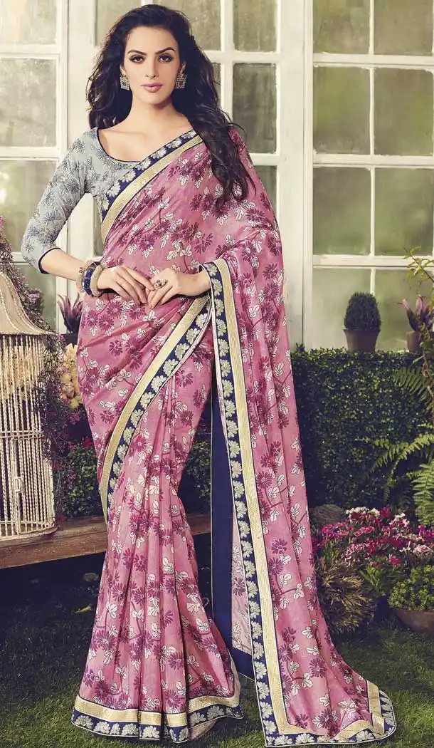 Fancy Pink Color Chanderi Cotton Party Wear Saree Blouse -EV543771628
