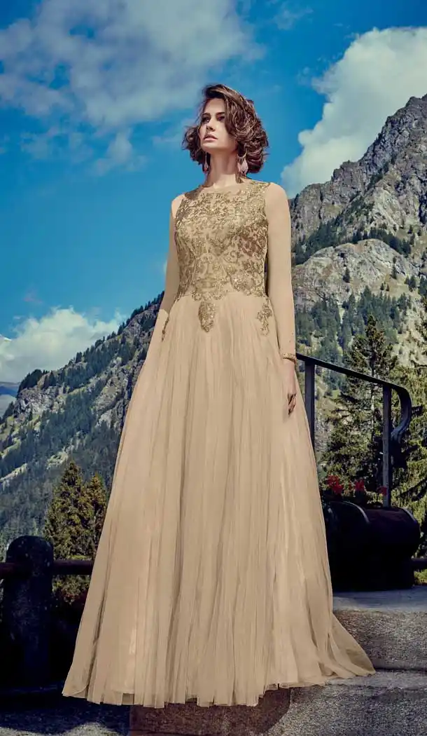 Beige Color Net Georgette Designer Party Gown Dresses -EV544171657