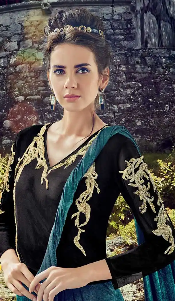 Firozi Black Color Net Georgette Designer Party Gown Dresses -EV544171661