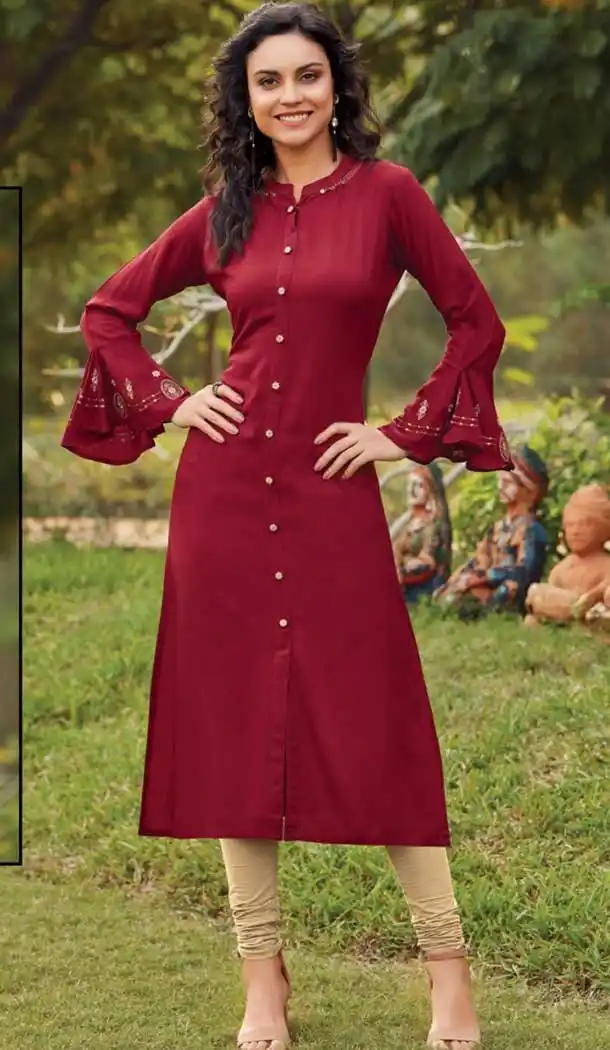 Chic Red Color Rayon Casual Party Wear Readymade Kurti -EV544771697