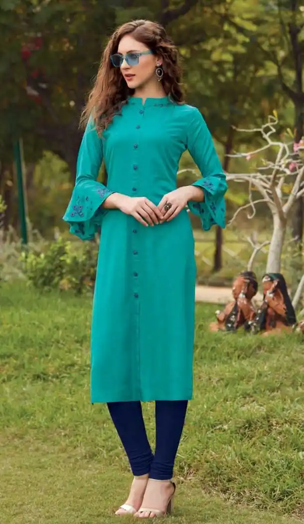 Charming Sky Blue Color Rayon Casual Party Wear Readymade Kurti -EV544771698