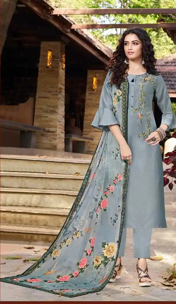 Grey Color Soft Silk Casual Wear Readymade Salwar Kameez -EV544971713