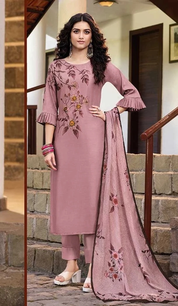 Rose Brown Color Soft Silk Casual Wear Readymade Salwar Kameez -EV544971716