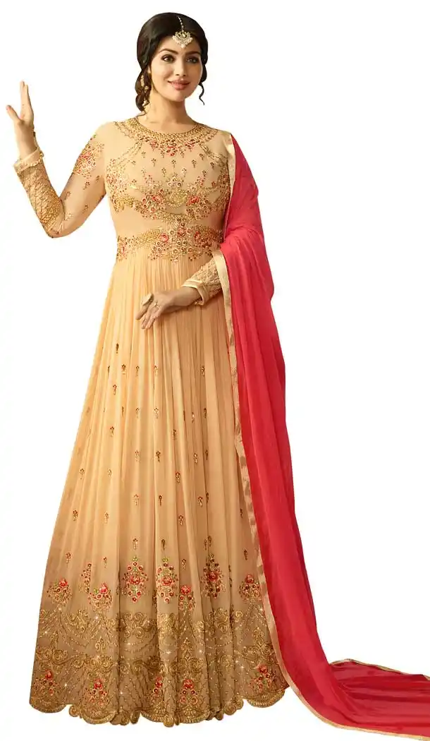 Bollywood Celebrity Ayesha Takia Beige Color Faux Georgette Salwar Kameez -EV545471750