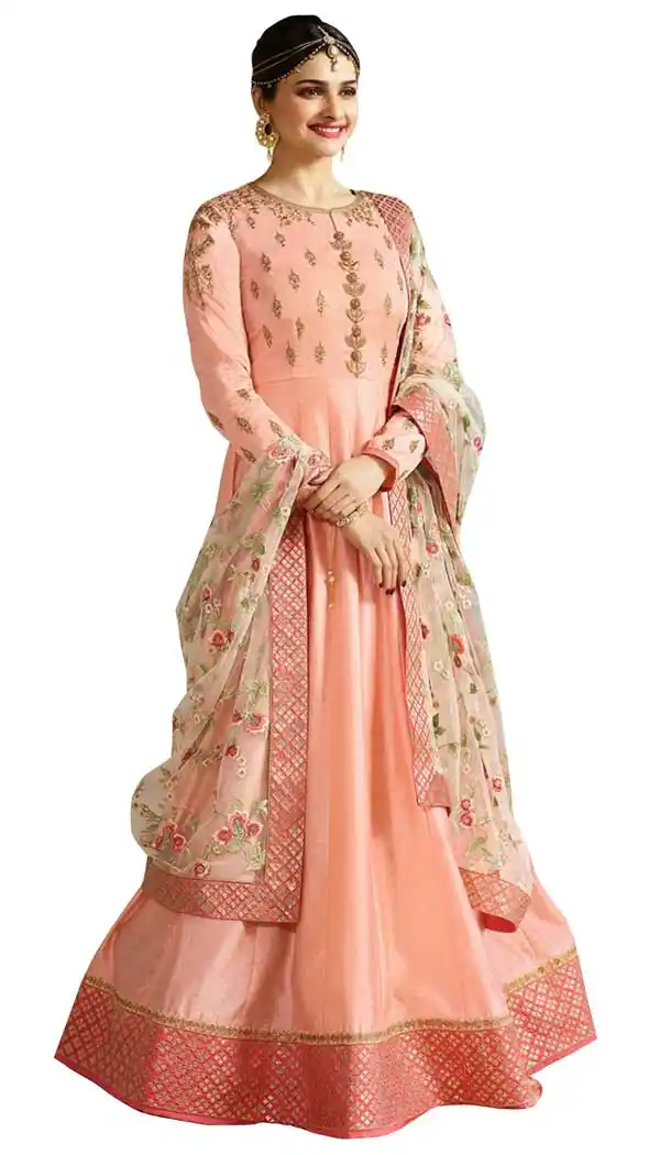 Bollywood Celebrity Prachi Desai Peach Color Faux Georgette Salwar Kameez -EV545471751