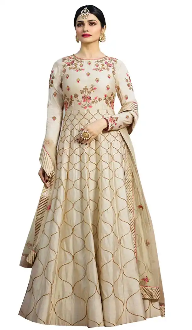 Bollywood Celebrity Prachi Desai Beige Color Chennai Silk Salwar Kameez -EV545471752