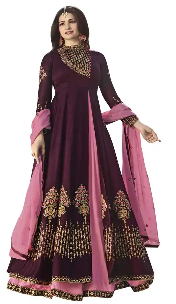 Bollywood Celebrity Prachi Desai Rani Color Viscose Satin Salwar Kameez -EV545471754