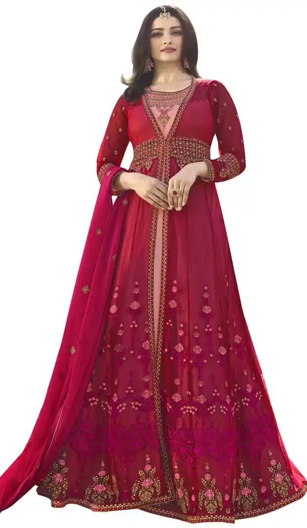 Bollywood Celebrity Prachi Desai Dark Pink Color Nylon Net Salwar Kameez -EV545471757