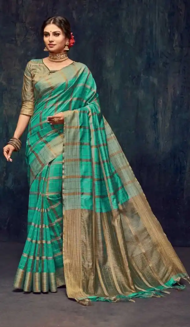 Teal Blue Color Silk Casual Wear Saree Blouse -EV545071728