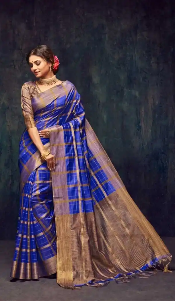 Royal Blue Color Silk Casual Wear Saree Blouse -EV545071731