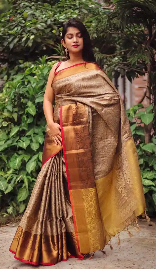 Brown Color Silk Blend Casual Wear Saree Blouse -EV547371883