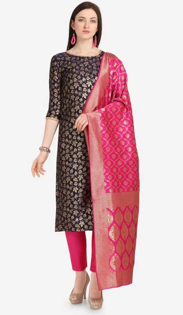 Beige And Blue Color Jacquard Casual Wear Salwar Kameez -EV545671763