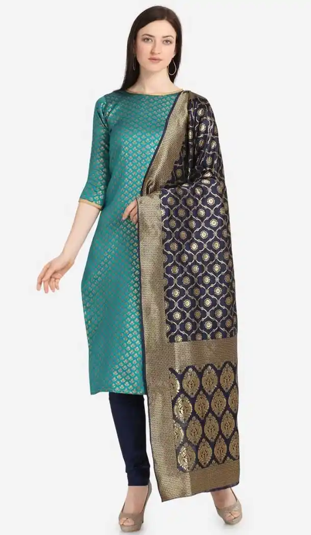 Styled Teal Blue Color Jacquard Casual Wear Salwar Kameez -EV545671767