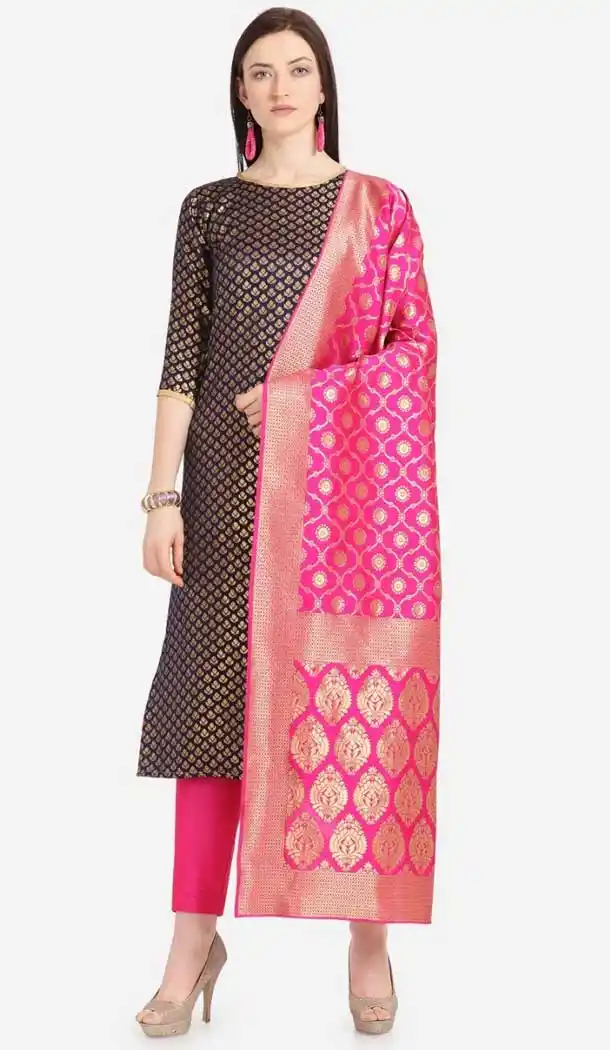 Beige And Pink Color Jacquard Casual Wear Salwar Kameez -EV545671768
