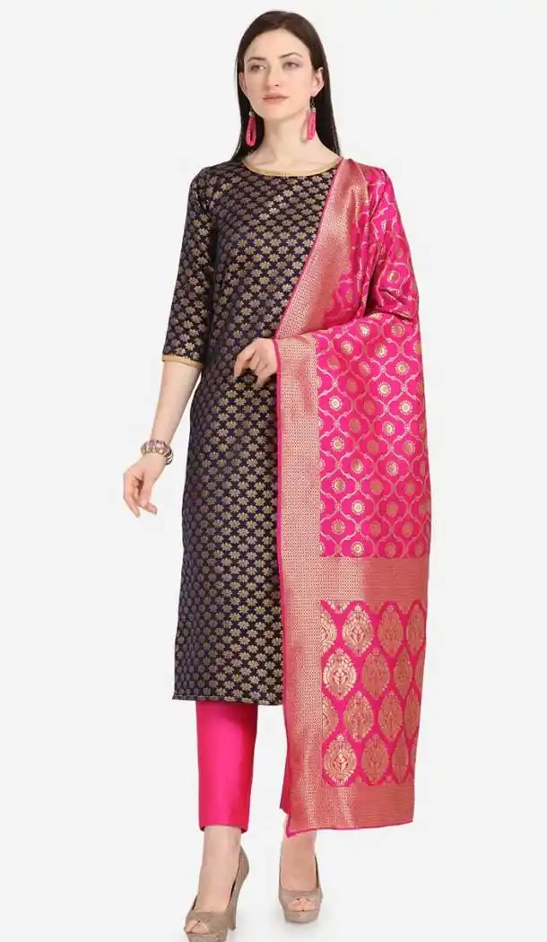 Beige And Black Color Jacquard Casual Wear Salwar Kameez -EV545671770
