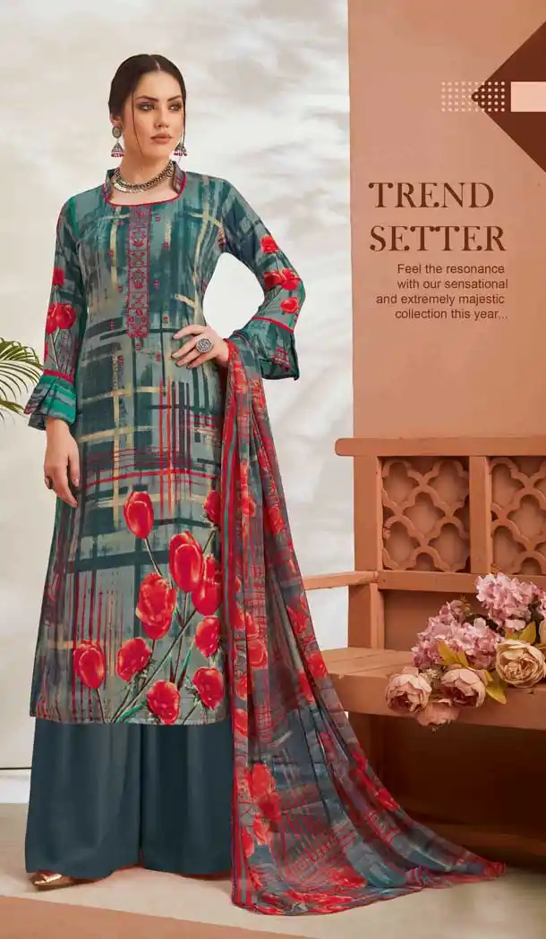 Gleaming Multi Color Pure Viscose Rayon Casual Wear Palazzo Suit -771894813