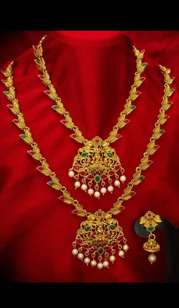 Alluring Golden Color Alloy Imitation Jewellery Necklace Set -758493587