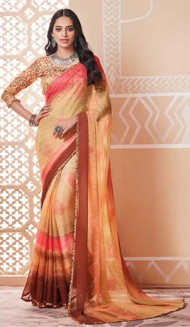 Beautiful Multi Color Chiffon Ruffle Style Digital Printed Saree -730690464