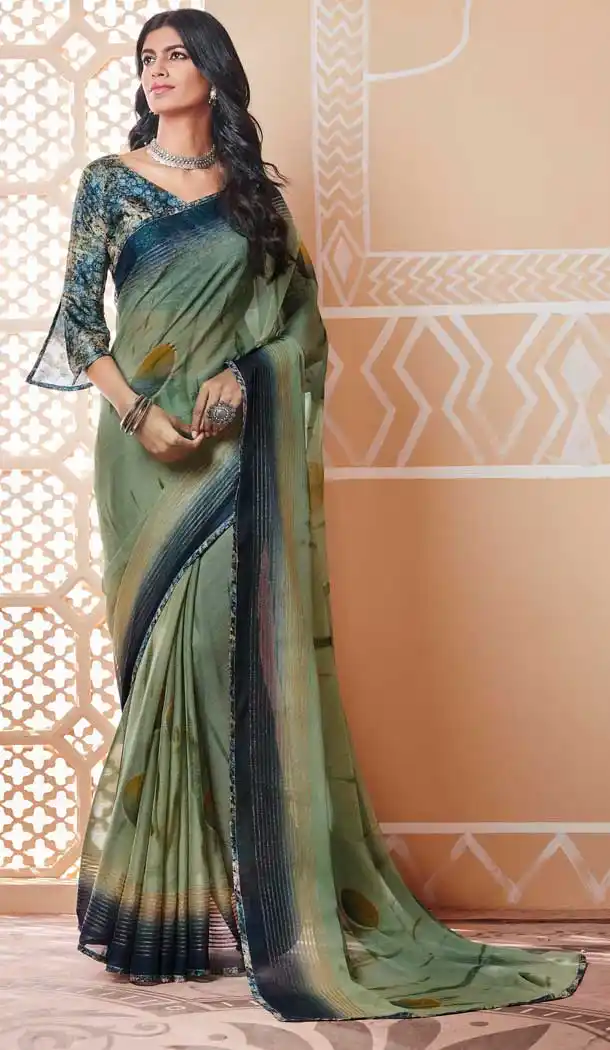 Elegance Multi Color Chiffon Ruffle Style Digital Printed Saree -730690465