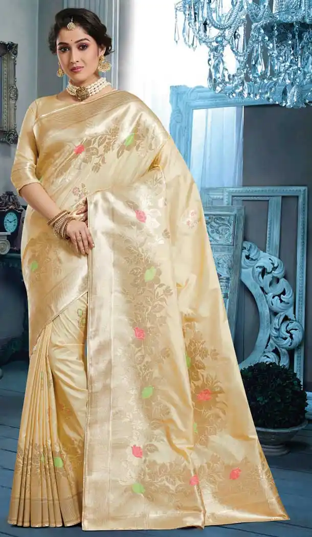 Gold Color Banarasi Pure Silk Traditional Wer Saree Blouse -738191356