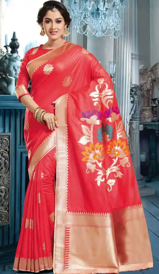 Attractive Red Color Banarasi Pure Silk Traditional Wer Saree Blouse -738191358