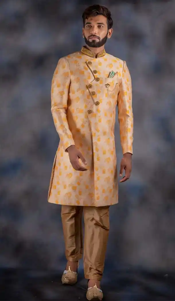 Cream Color Imported Indo Western For Men In Plus Size -732790731