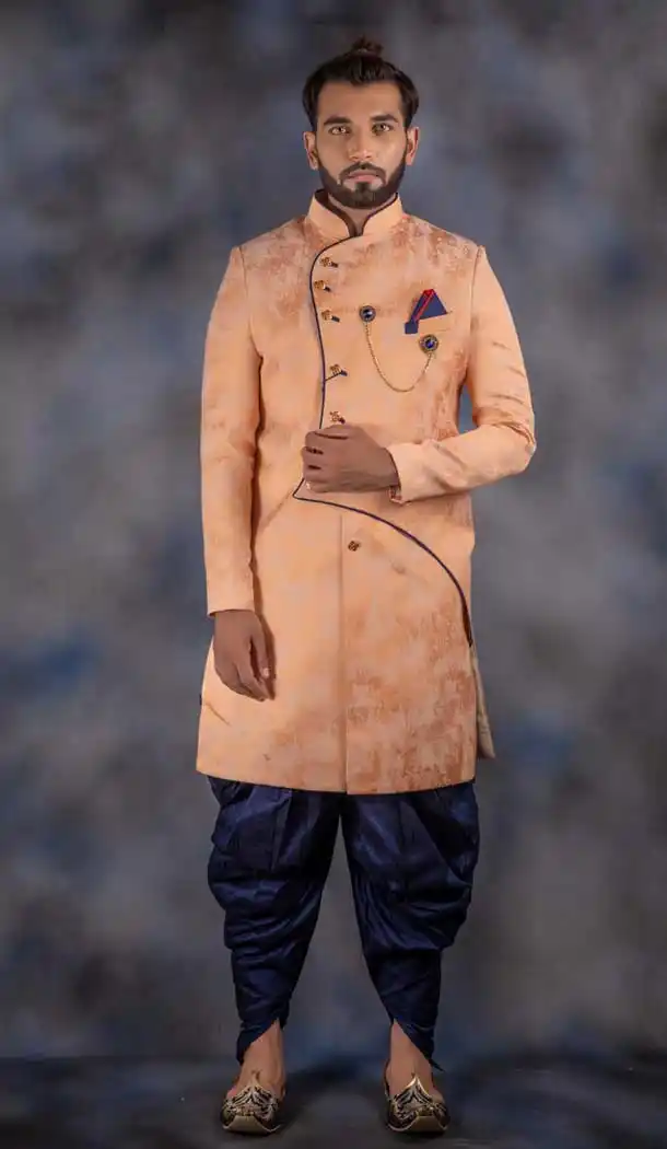 Gorgeous Peach Color Imported Indo Western For Men In Plus Size -732790744