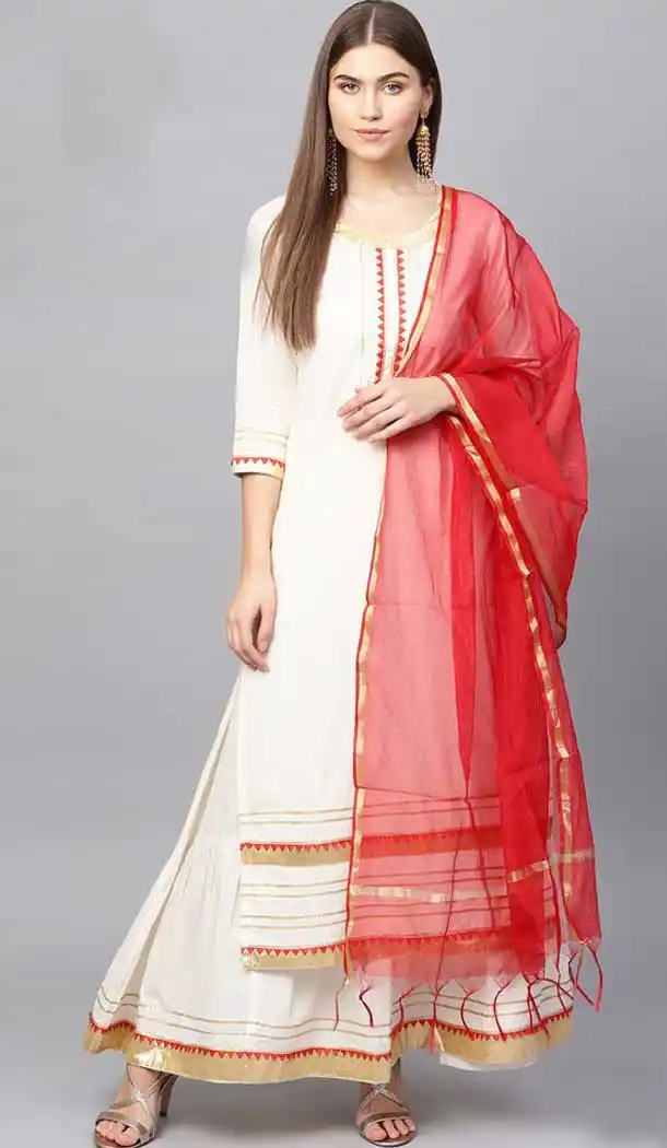 Mesmerizing White Color Cotton Readymade Party Wear Kurti With Palazzo -724889797