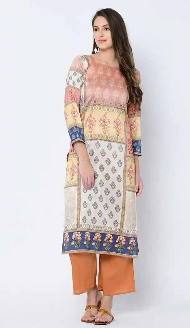 Aesthetic Multi Color Art Silk Readymade Casual Wear Kurti -729290268