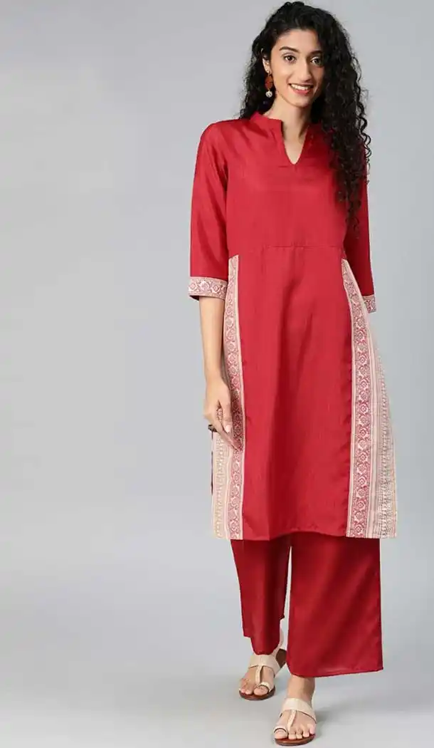 charming red color poly silk readymade casual wear kurti -729290272
