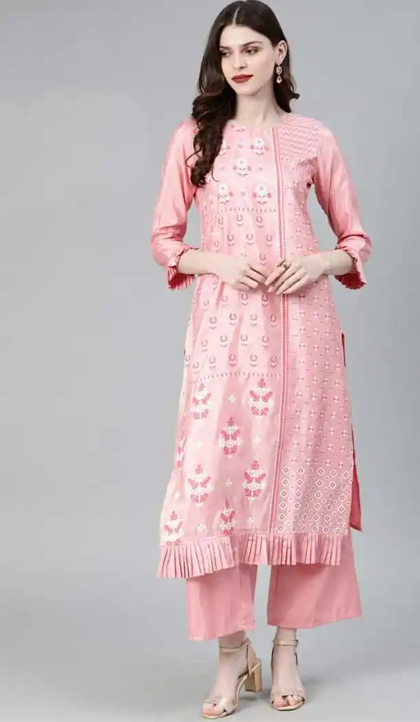 Luscious Light Pink Color Poly Silk Readymade Casual Wear Kurti -729290274
