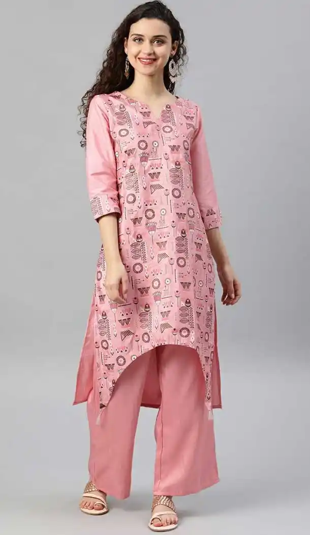 Contemporary Light Pink Color Poly Silk Readymade Casual Wear Kurti -729290275