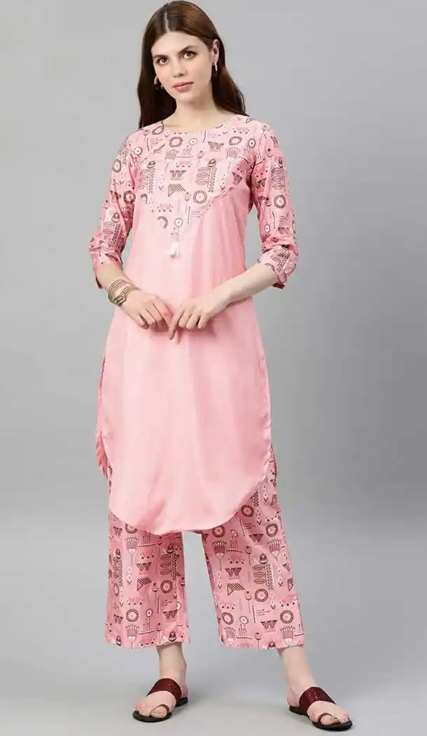 Scintillating Light Pink Color Poly Silk Readymade Casual Wear Kurti -729290276