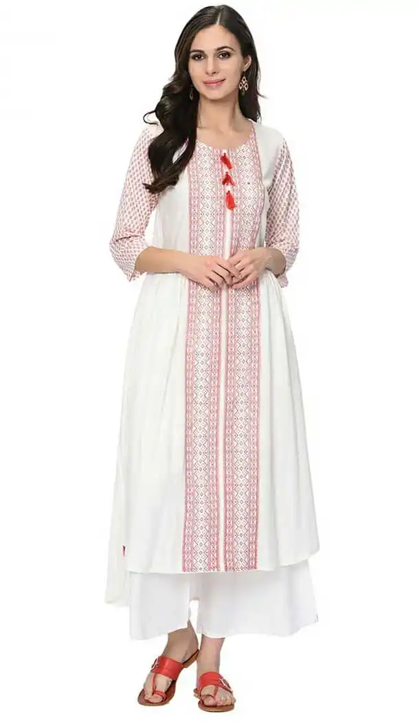Classy White Color Rayon Readymade Casual Wear Kurti -729290283