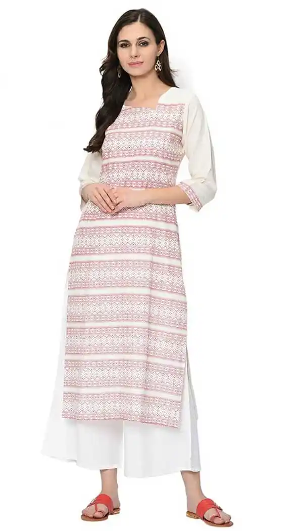 Exquisite White Color Rayon Readymade Casual Wear Kurti -729290285