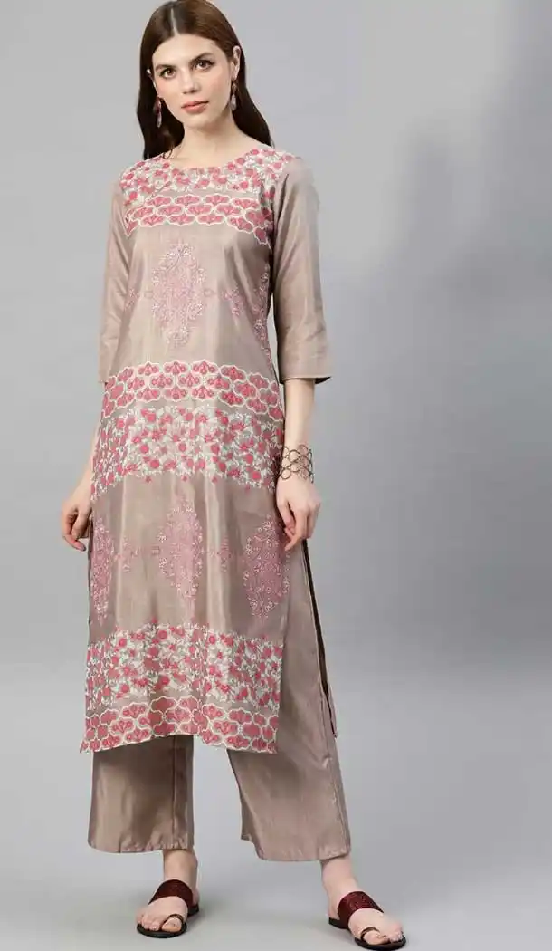 Alluring Beige Color Rayon Readymade Long Casual Wear Kurti -729390296