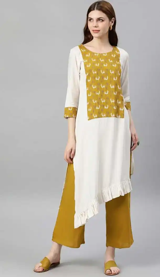 Vivacious White Color Rayon Readymade Long Casual Wear Kurti -729390317