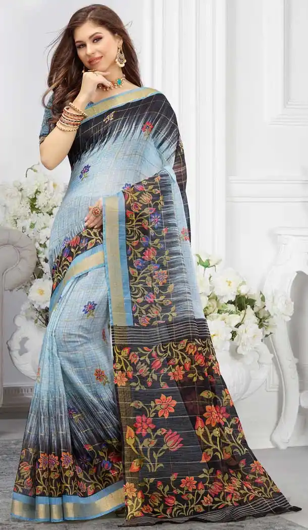 Vivacious Multi Color Cotton Floral Printed Casual Wear Saree -747092342