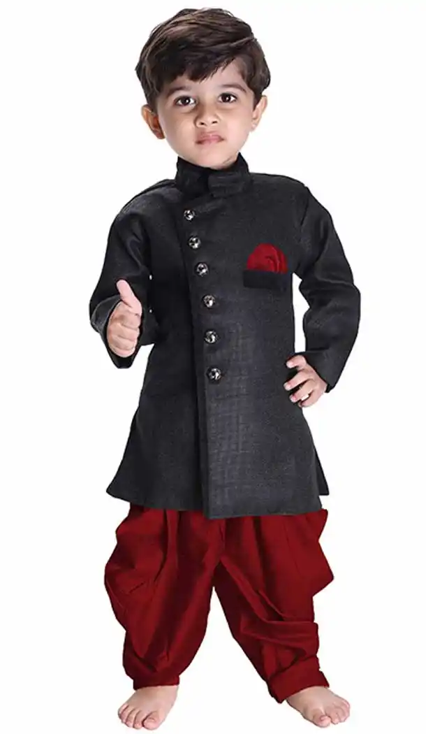 Wonderful Black Color Cotton Blend Readymade Indo Western For Kids Boys -PF67477429