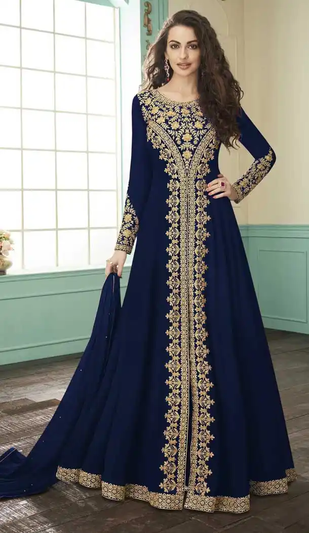 Navy Blue Color Georgette Designer Long Pakistani Salwar Kameez -FZ6415231