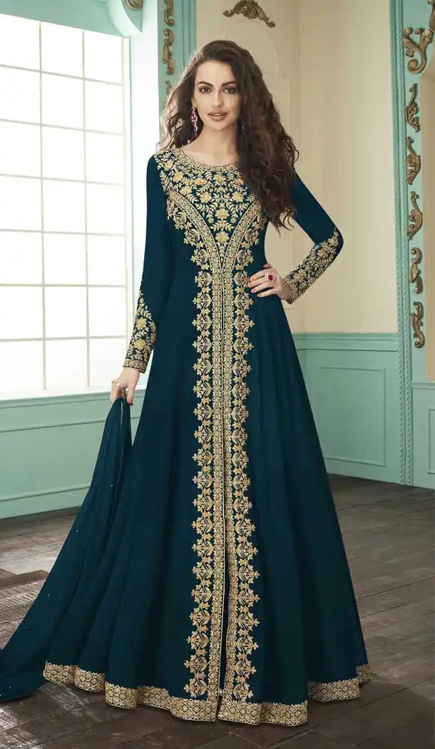 Bottle Green Color Georgette Designer Long Pakistani Salwar Kameez -FZ6415235